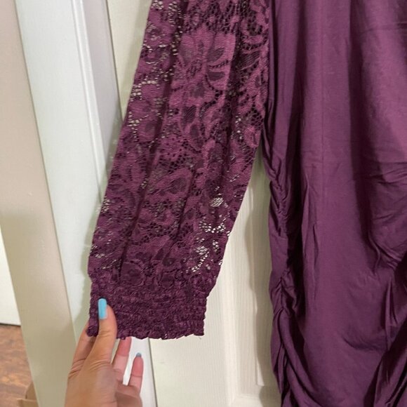 Torrid Womens NWT Super Soft Lace Bishop Sleeve Purple Ruched Top Size 3X - Picture 5 of 10